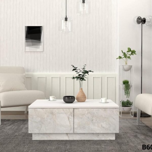 Table Basse en bois blanc cassé avec rangements