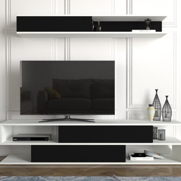 Meuble téléviseur noir et blanc avec rangements