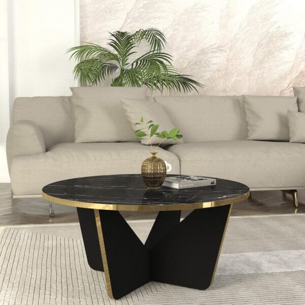 Table Basse ronde en noire dorée
