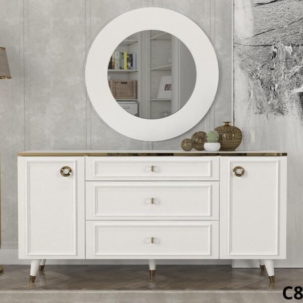 Buffet meuble salon avec rangements et miroir