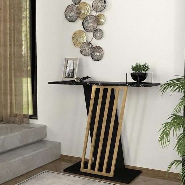 Meuble console d’entrée noir doré