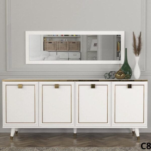 Buffet meuble salon avec rangements et miroir