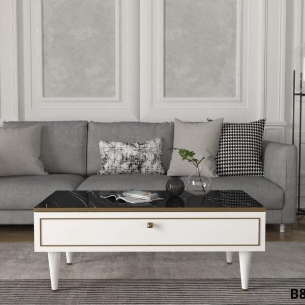 Table Basse en bois blanc cassé avec rangements