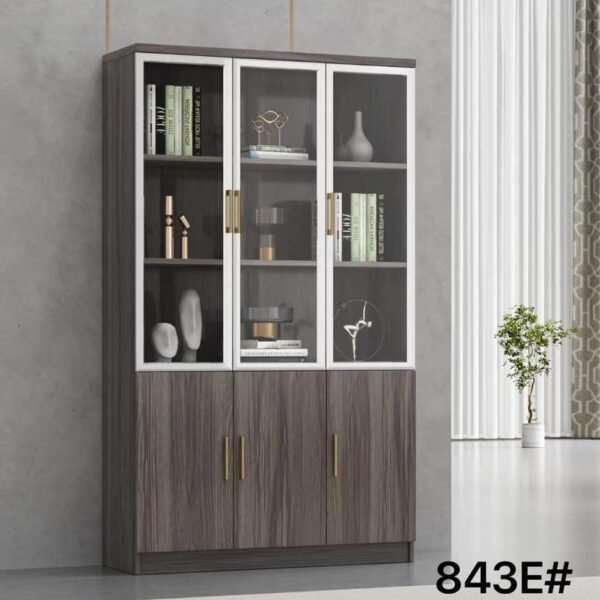 Armoire de rangement bureau en bois vitré