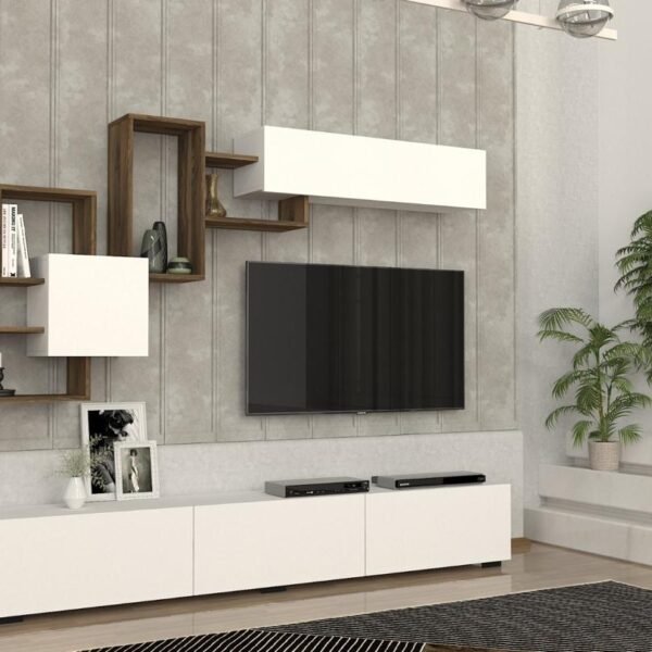 Meuble téléviseur blanc marron avec rangement