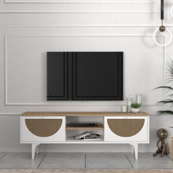Meuble téléviseur beige blanc avec rangement