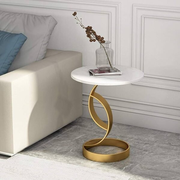 Table d’Appoint Blanc Doré Marbré