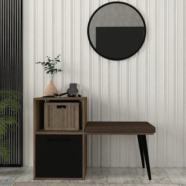 Meuble d’entrée noir avec miroir
