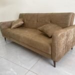 Canapé Lit 3 Places Beige en Daim Importé