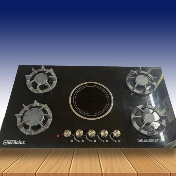 PLAQUE TECHNOLUX ENCASTRABLE 5FEUX 90X60 4F A GAZ ET 1F ELECTRIQUE NOIR TEC5GE