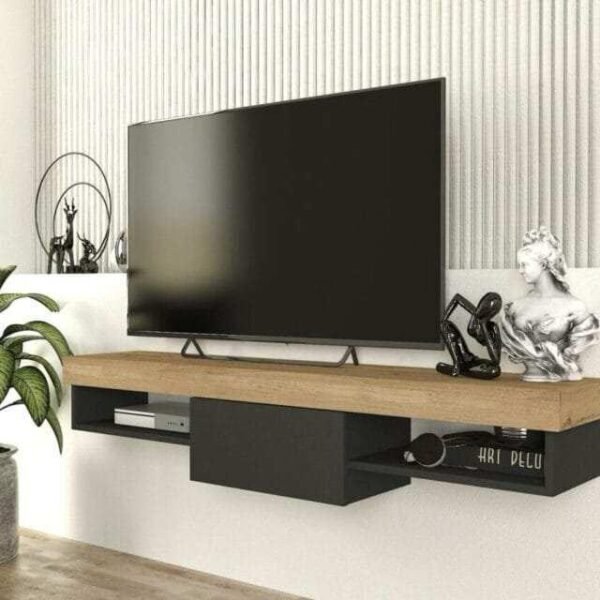 Meuble Téléviseur Beige Noir en suspension T621