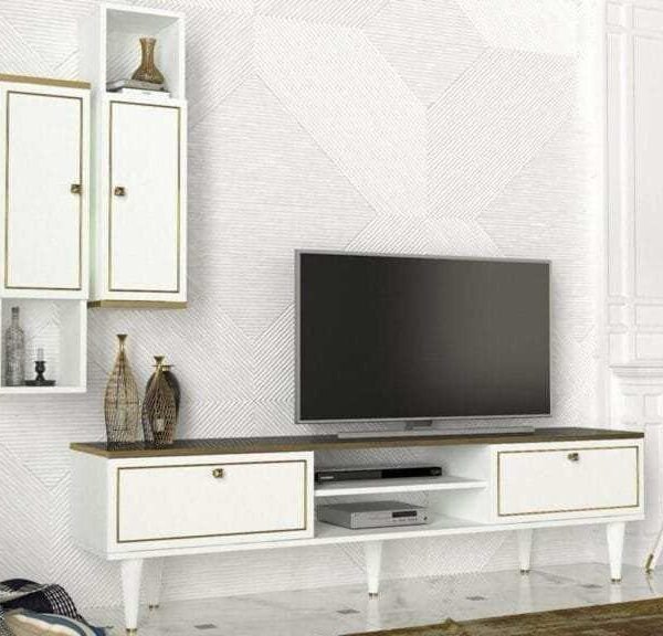 Meuble Téléviseur Blanc avec Étagères T804
