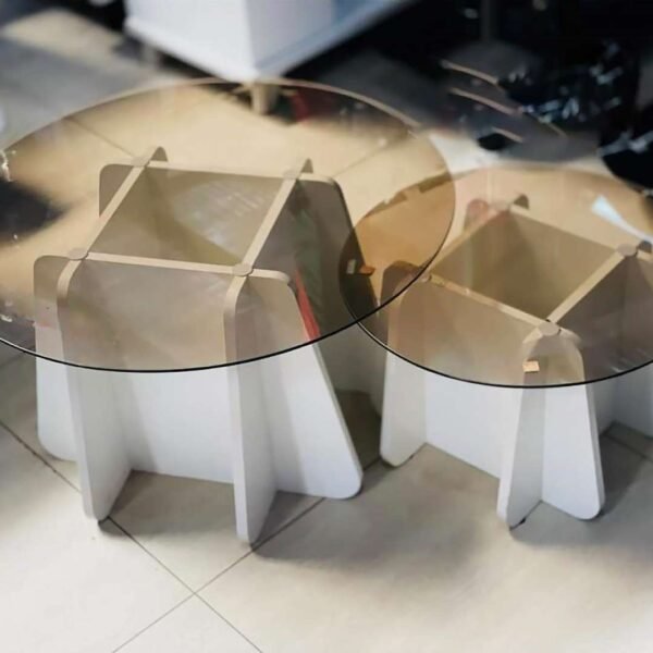 Table Basse en Verre et Bois Marron Blanc