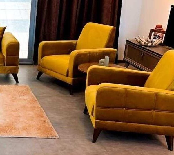 Fauteuil Club 2 Places Jaune Importé en Daim