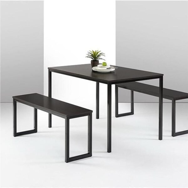 Table à Manger 4 Places en Bois et Fer Forgé Noire