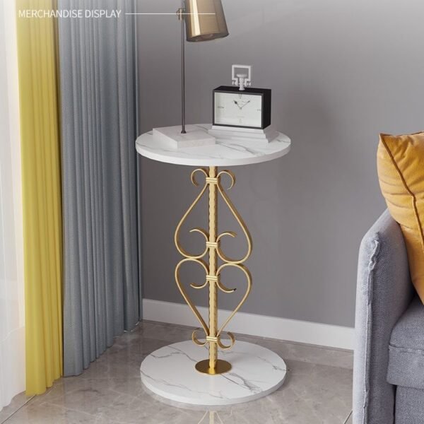 Table d’Appoint Blanc en Bois Marbré