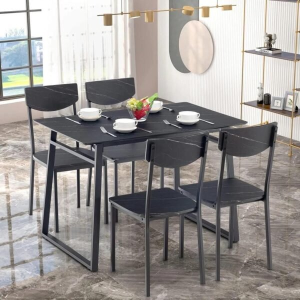 Table à Manger 4 Places en Bois et Fer Forgé Noire