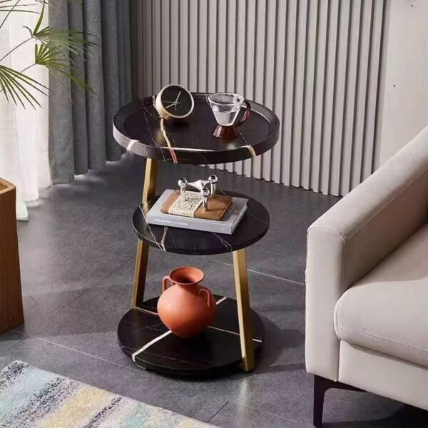 Table d’Appoint 3 Niveaux en Bois Noir et Dorée