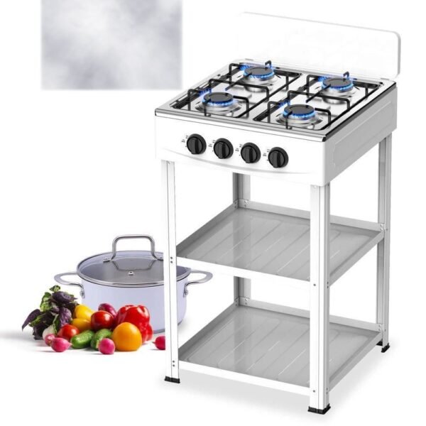 Cuisinière 4 feux à gaz à étagères blanc