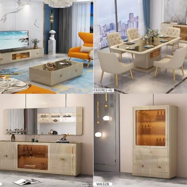 Ensemble Meuble Salon Complet Marbré Beige