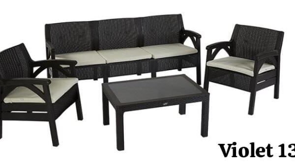 Salon Jardin Violet 138 5 Places avec Table Basse en Noire