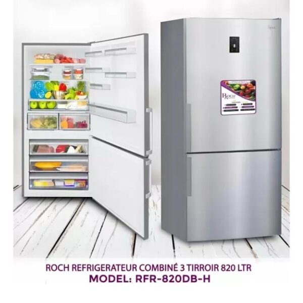 RÉFRIGERATEUR ROCH 820L COMBINE 3TIROIRS GRIS RFR820DBH