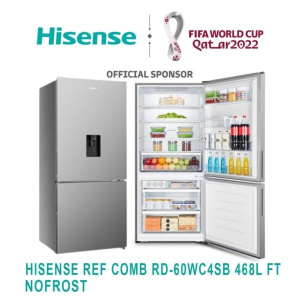 REFRIGERATEUR HISENSE COMBINE 3TIROIRS AVEC FONTAINE 468L NOFROST GRIS RD60WC4SB