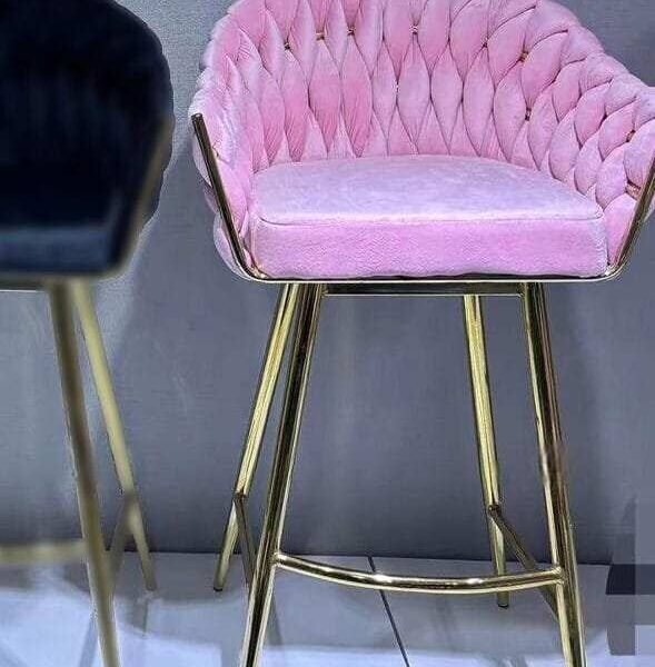 Chaise Haute pour Salon de Coiffure en Velours Rose