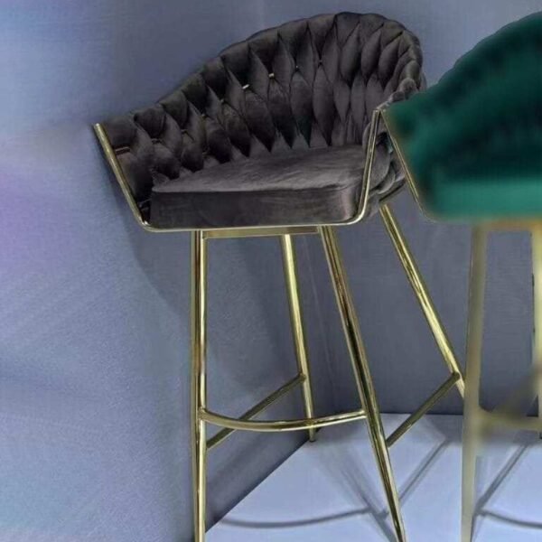 Chaise Haute pour Salon de Coiffure en Velours Taupe