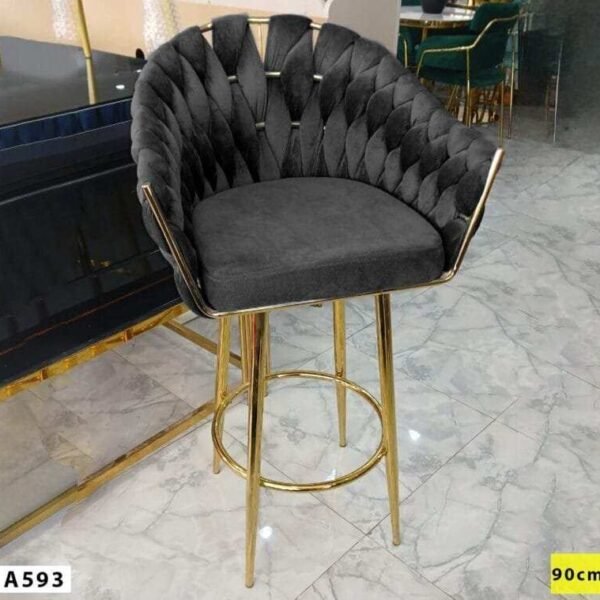 Chaise Haute pour Salon de Coiffure en Velours Gris Foncé