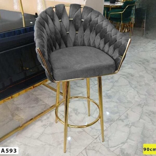 Chaise Haute pour Salon de Coiffure en Velours Gris