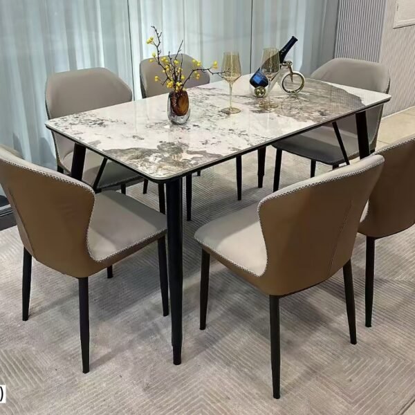 Table à Manger 6 Places en Marbre Marron Beige