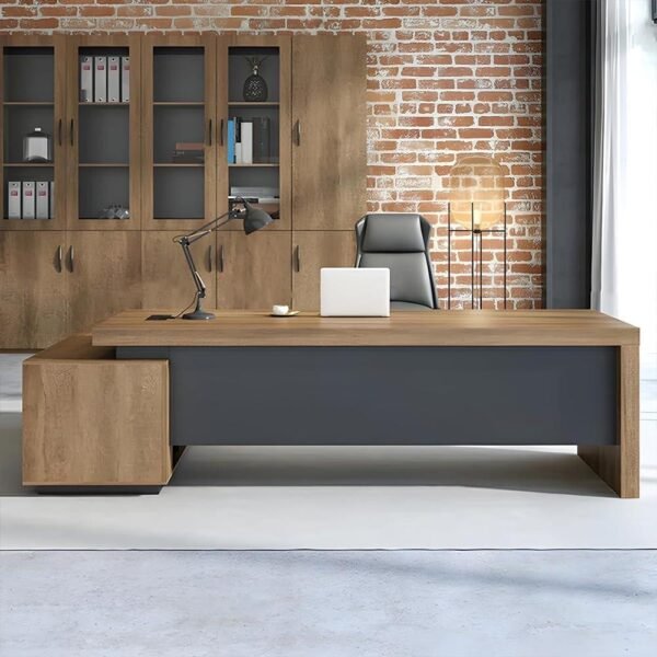 Table Bureau Ministre 2M avec Retour Marron Gris OZEDK0420