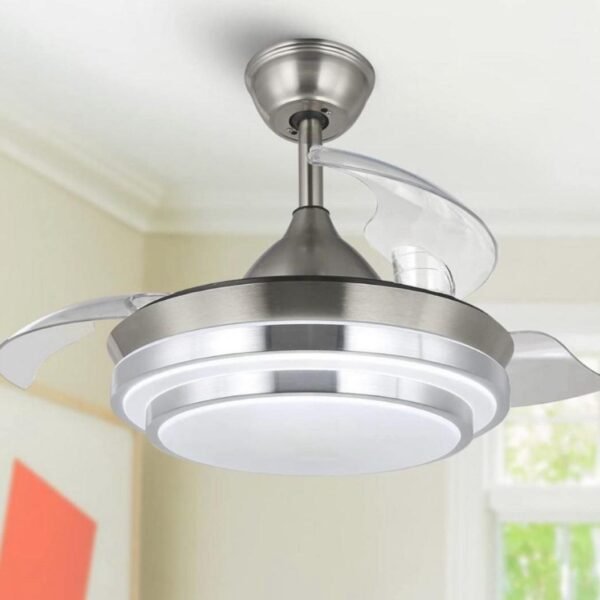 Ventilateur Plafonnier avec Lampe de Haute Éclairage Argenté