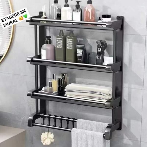 Étagère Salle de Bain 3Niveaux en Métal Noir