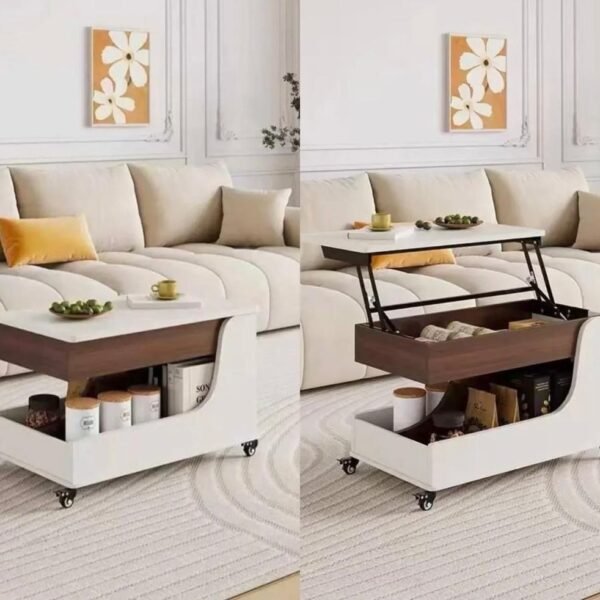 Table Basse Extensible en Bois Marron Blanc