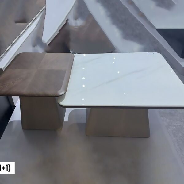 Table Basse en Bois Marbre Beige et Marron