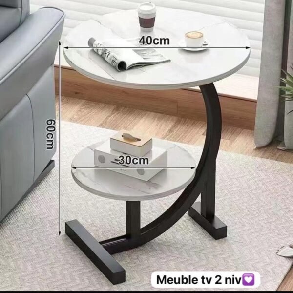 Table d’Appoint 2 Niveaux en Bois Noir et Blanc