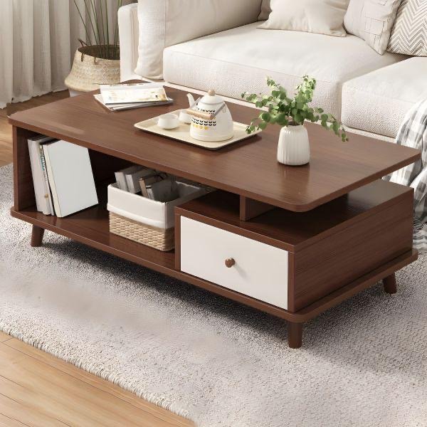 Table Basse en Bois Marron Blanc