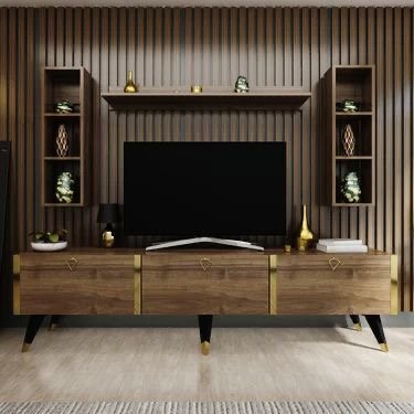 Table Tv avec Étagères en Bois Marron