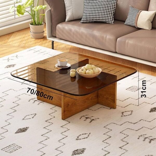 Table Basse en Verre et Bois Marron