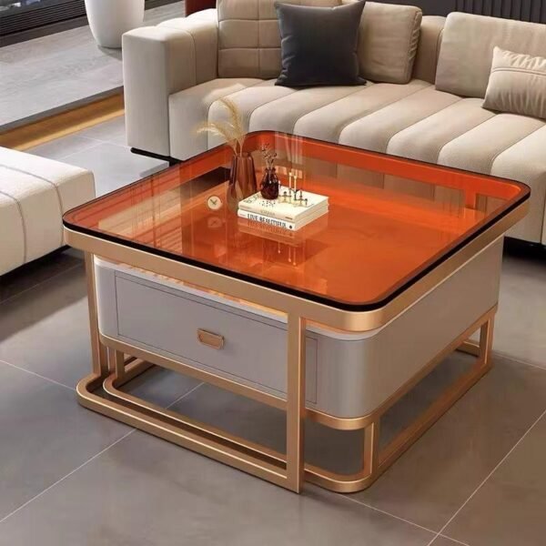 Table basse 2 Pièces en Verre et Marbre Gris