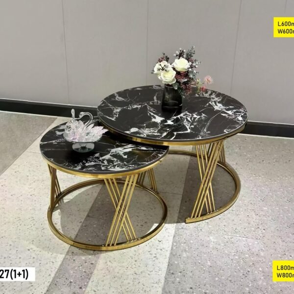 Table Basse 2 pièces en noire et Dorée