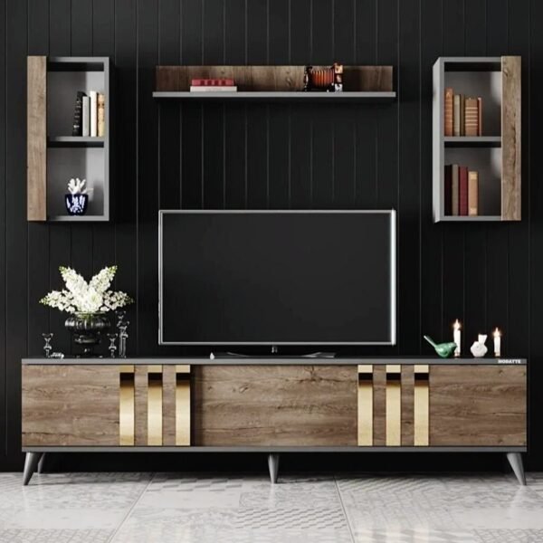 Table Tv avec Étagères en Bois Marron