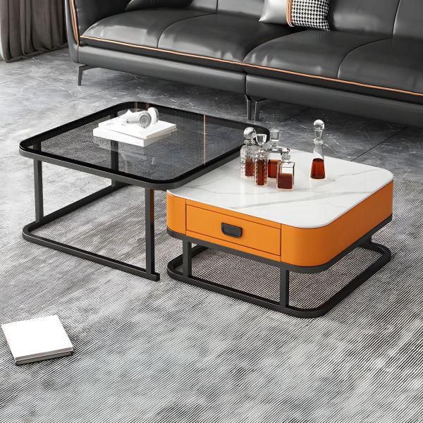 Table basse 2 Pièces en Verre et Marbre