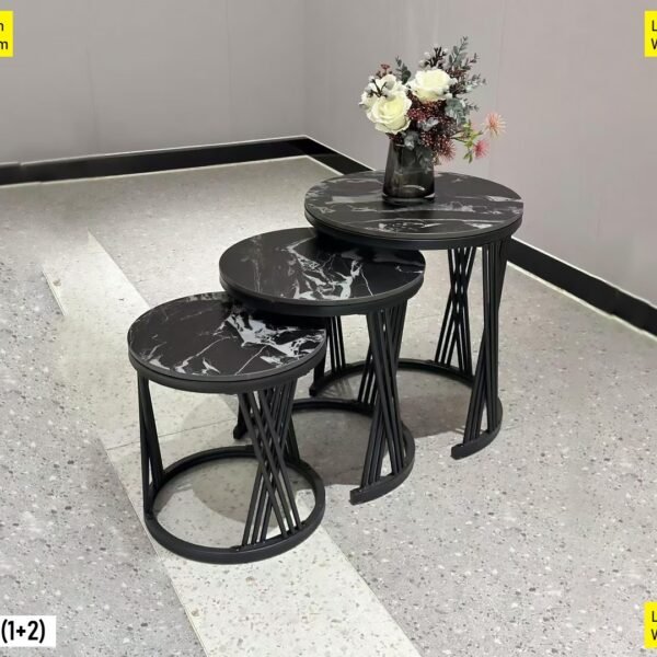 Table basse 3 Pièces en Marbre Noire et blanche