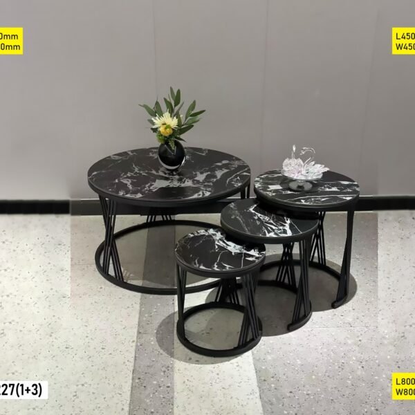 Table basse 4 Pièces en Noire et Blanc Marbre