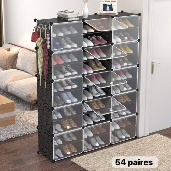 Étagère Chaussures 54 Paires en Plastique Noir