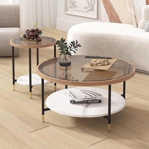 Table basse Rondes 2 Pièces Marron en Verre