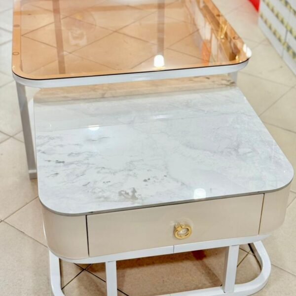 Table basse 2 Pièces en Verre et Marbre Blanc